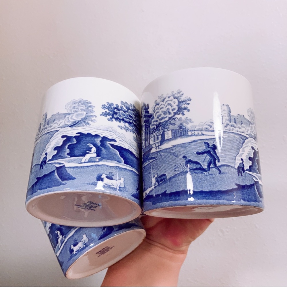 3 Spode Hunting Farm Animals Dogs Cows Landscape England Castle Blue/White